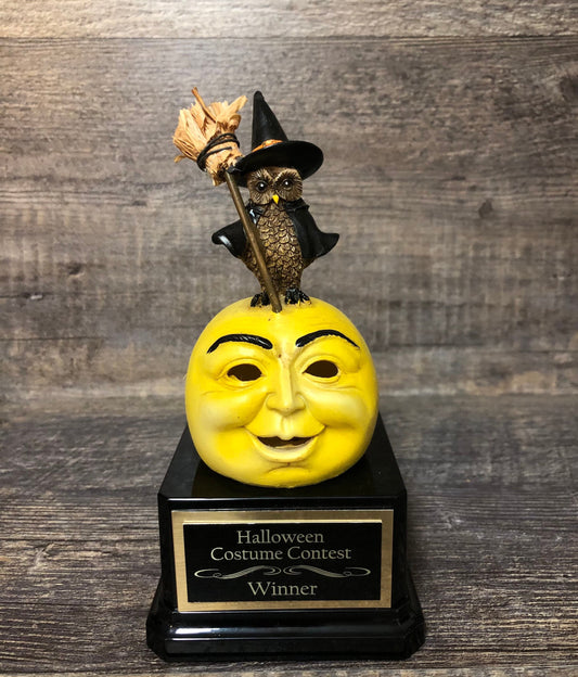 Halloween Trophy Whimsical Rustic Owl & Moon Kids Halloween Pumpkin Carving Contest Trophy Best Costume Contest Trunk Or Treat