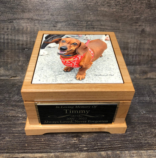 Pet Urn Dog Urn Pet Memorial Keepsake Box Dachshund Urn Yorkie Cremation Urn Custom Photo Tile & Tag Small Dog / Animal Cat Urn Up To 25lbs