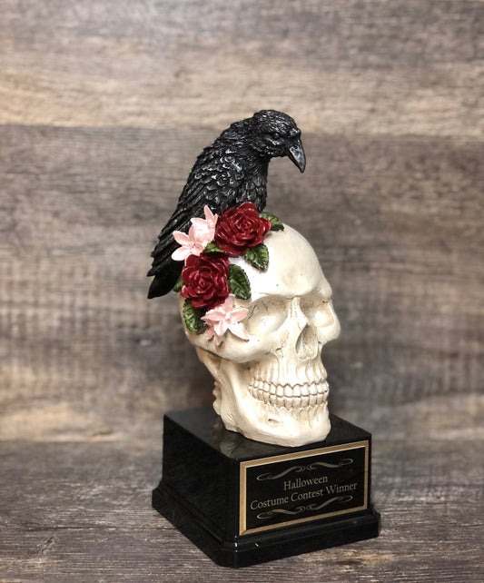 Halloween Trophy Prize Crow Skull Pink Flowers Costume Party Scariest Costume Pumpkin Carving Costume Contest Dia De Los Muertos