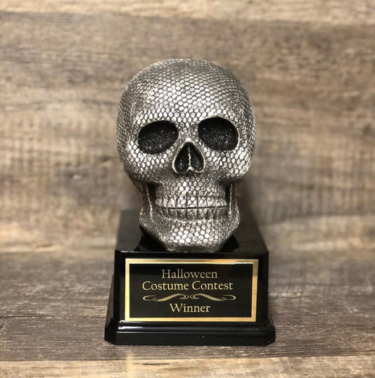 Halloween Trophy Silver Skull Textured Costume Contest Winner Scariest Costume Pumpkin Carving Halloween Decor Dia De Los Muertos