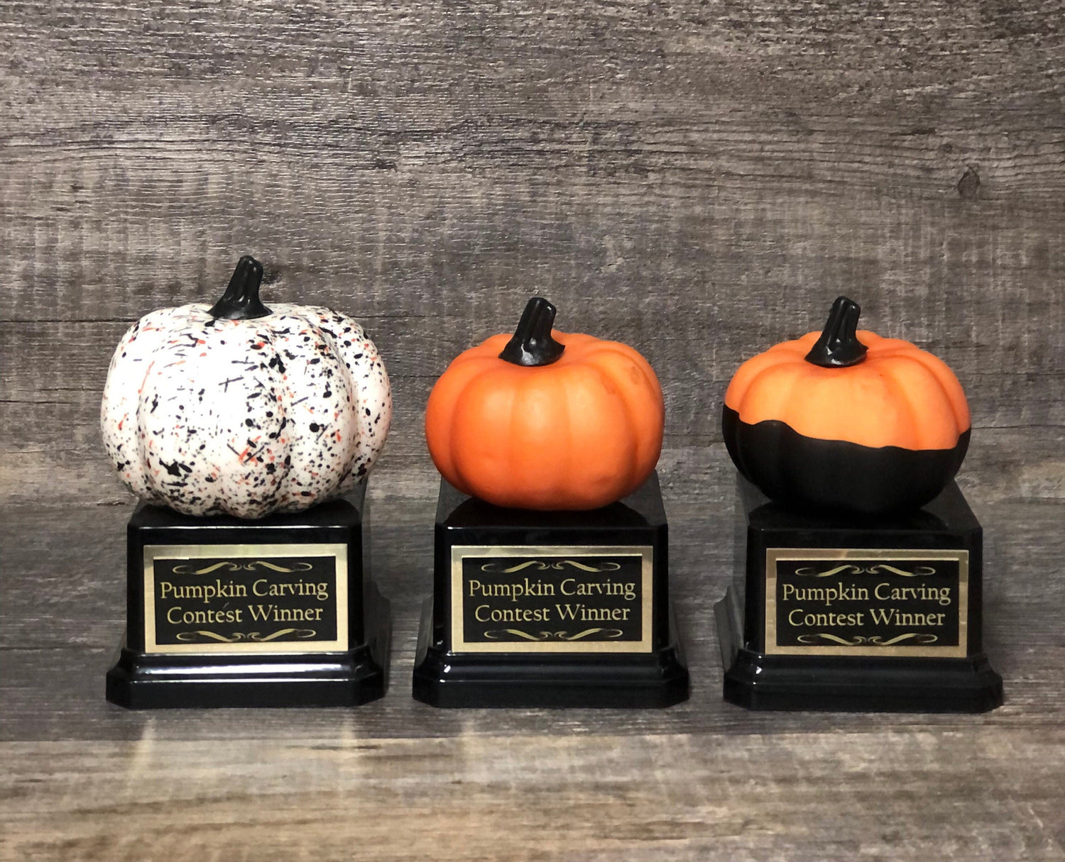 Mini Halloween Trophy Halloween Trophies THREE Pumpkin Carving Contest Trophy or Best Costume Trunk or Treat Jack O Lantern Halloween Decor