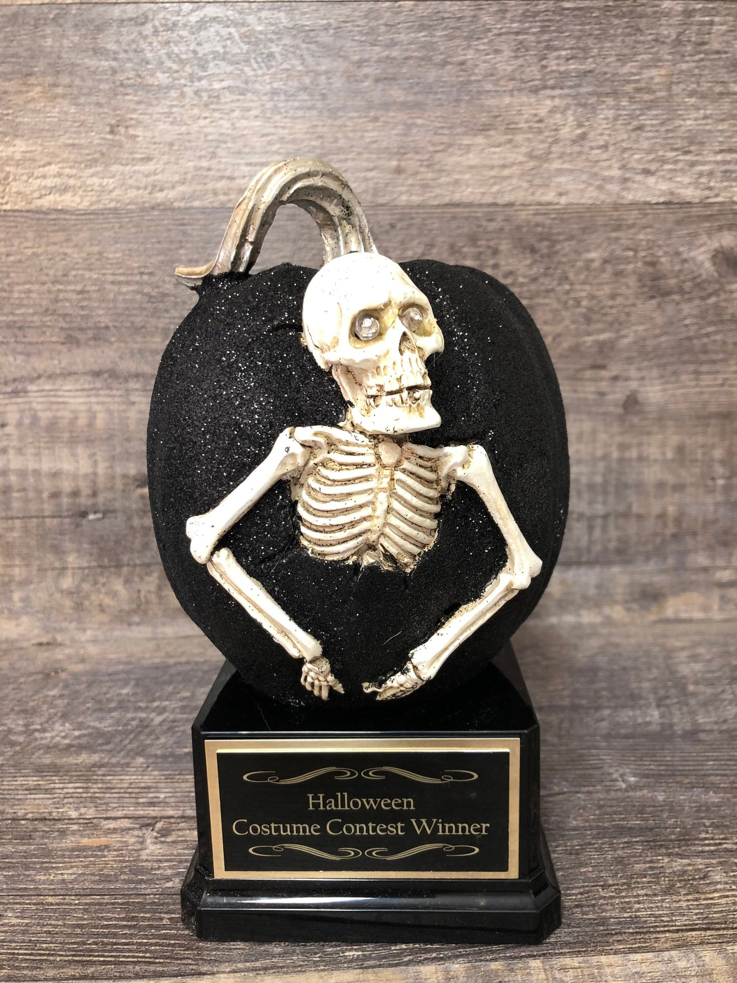 Halloween Trophy Skull Skeleton 3D Black Glitter Best Costume Winner Pumpkin Carving Contest Pumpkin Trophy Halloween Decor