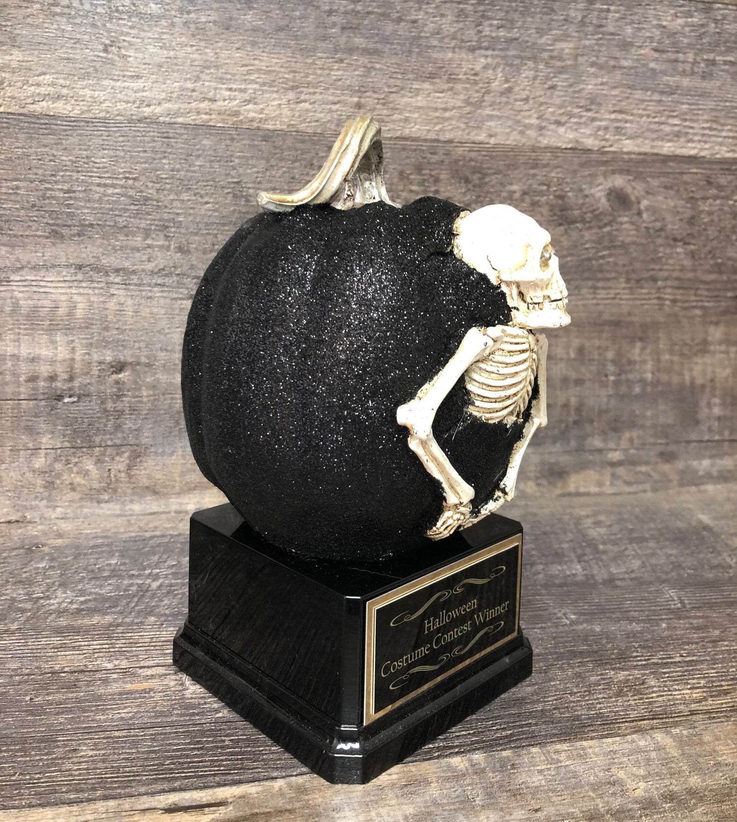 Halloween Trophy Skull Skeleton 3D Black Glitter Best Costume Winner Pumpkin Carving Contest Pumpkin Trophy Halloween Decor