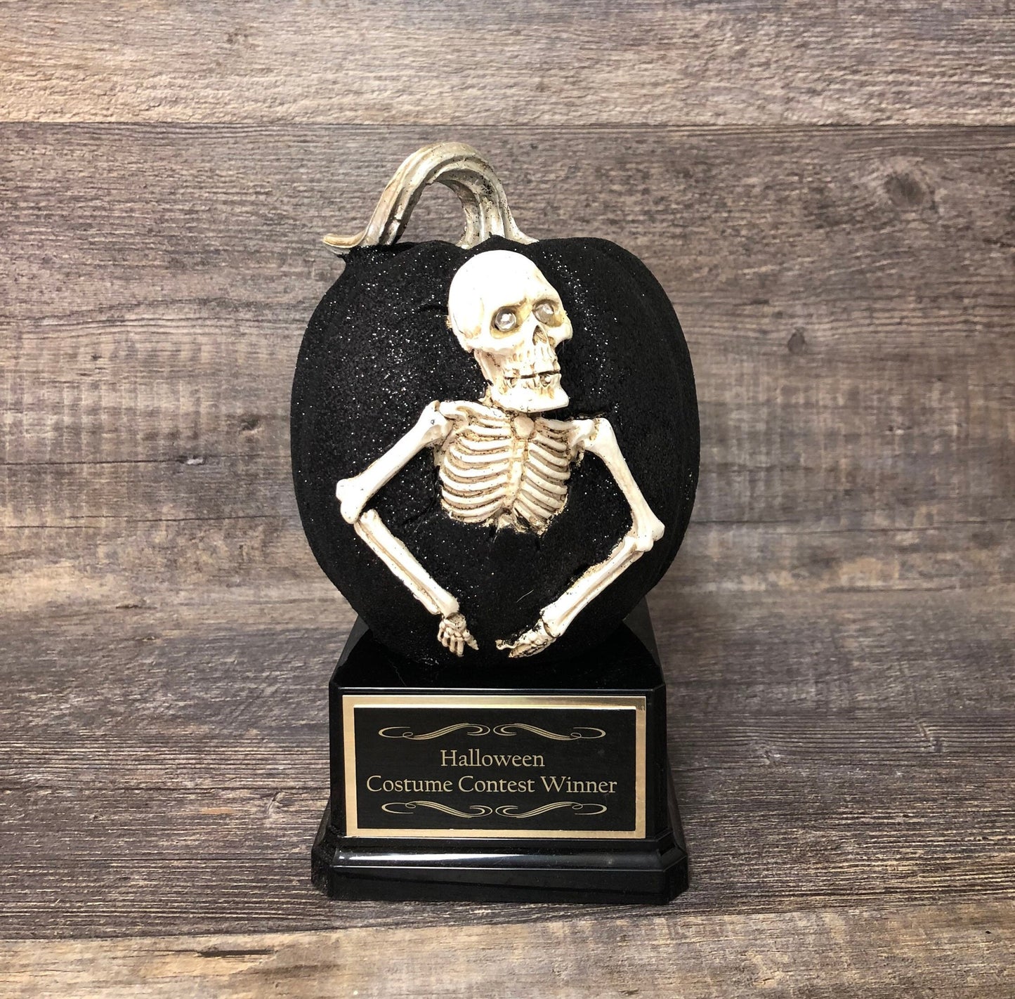 Halloween Trophy Skull Skeleton 3D Black Glitter Best Costume Winner Pumpkin Carving Contest Pumpkin Trophy Halloween Decor