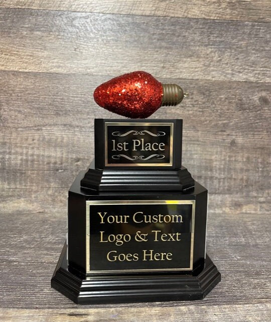 Christmas Trophy Best Decorated Office Christmas Lights Trophy Neighborhood Christmas Glitter Light Bulb Ornament Perpetual Ugly Sweater