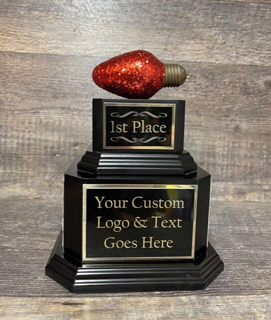 Christmas Trophy Best Decorated Office Christmas Lights Trophy Neighborhood Christmas Glitter Light Bulb Ornament Perpetual Ugly Sweater
