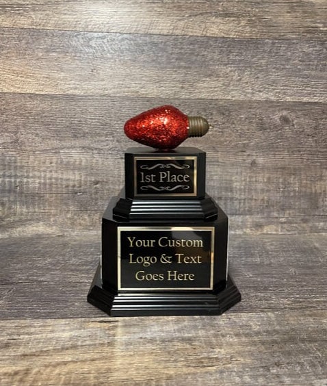 Best Holiday Lights Christmas Trophy Decorated House Neighborhood Christmas Glitter Light Bulb Ornament Perpetual Ugly Sweater Holiday Party