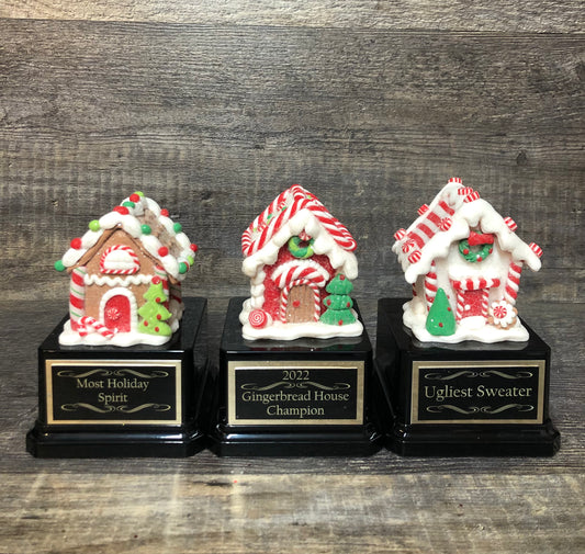 Christmas Trophy Gingerbread House Trophy Set Of 3 Christmas Cookie Decorating Champion Bake Off Competition Trophy Ugly Sweater Trophy