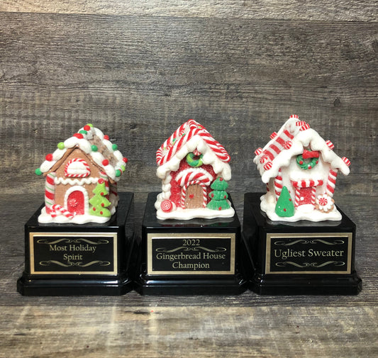 Gingerbread House Trophy Set Of 3 Christmas Cookie Decorating Champion Bake Off Competition Trophy Ugly Sweater Trophy Contest Award Winner