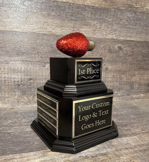 Christmas Trophy Best Decorated Office Christmas Lights Trophy Neighborhood Christmas Glitter Light Bulb Ornament Perpetual Ugly Sweater