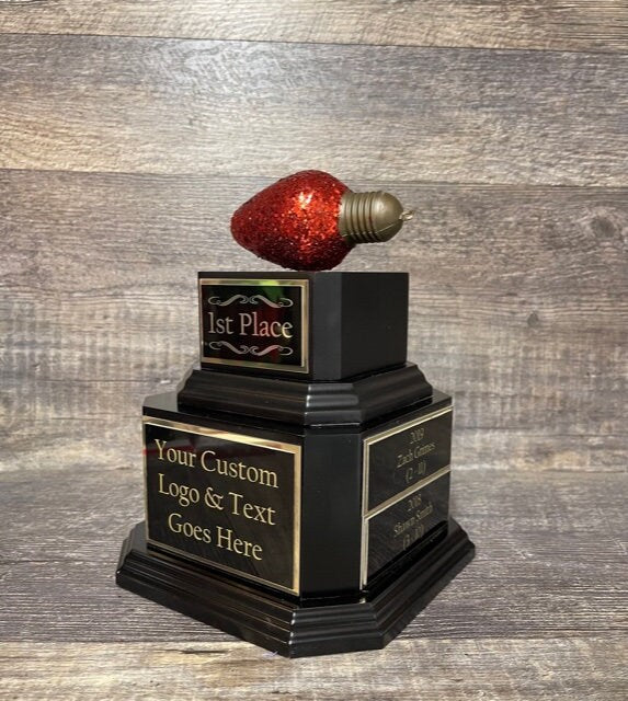 Christmas Trophy Best Decorated Office Christmas Lights Trophy Neighborhood Christmas Glitter Light Bulb Ornament Perpetual Ugly Sweater