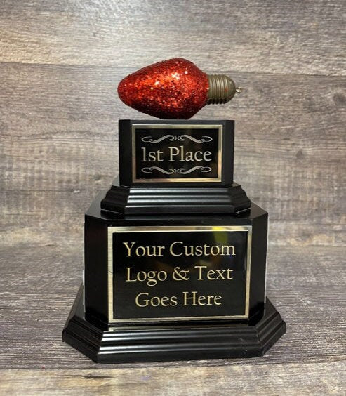 Christmas Trophy Best Decorated Office Christmas Lights Trophy Neighborhood Christmas Glitter Light Bulb Ornament Perpetual Ugly Sweater