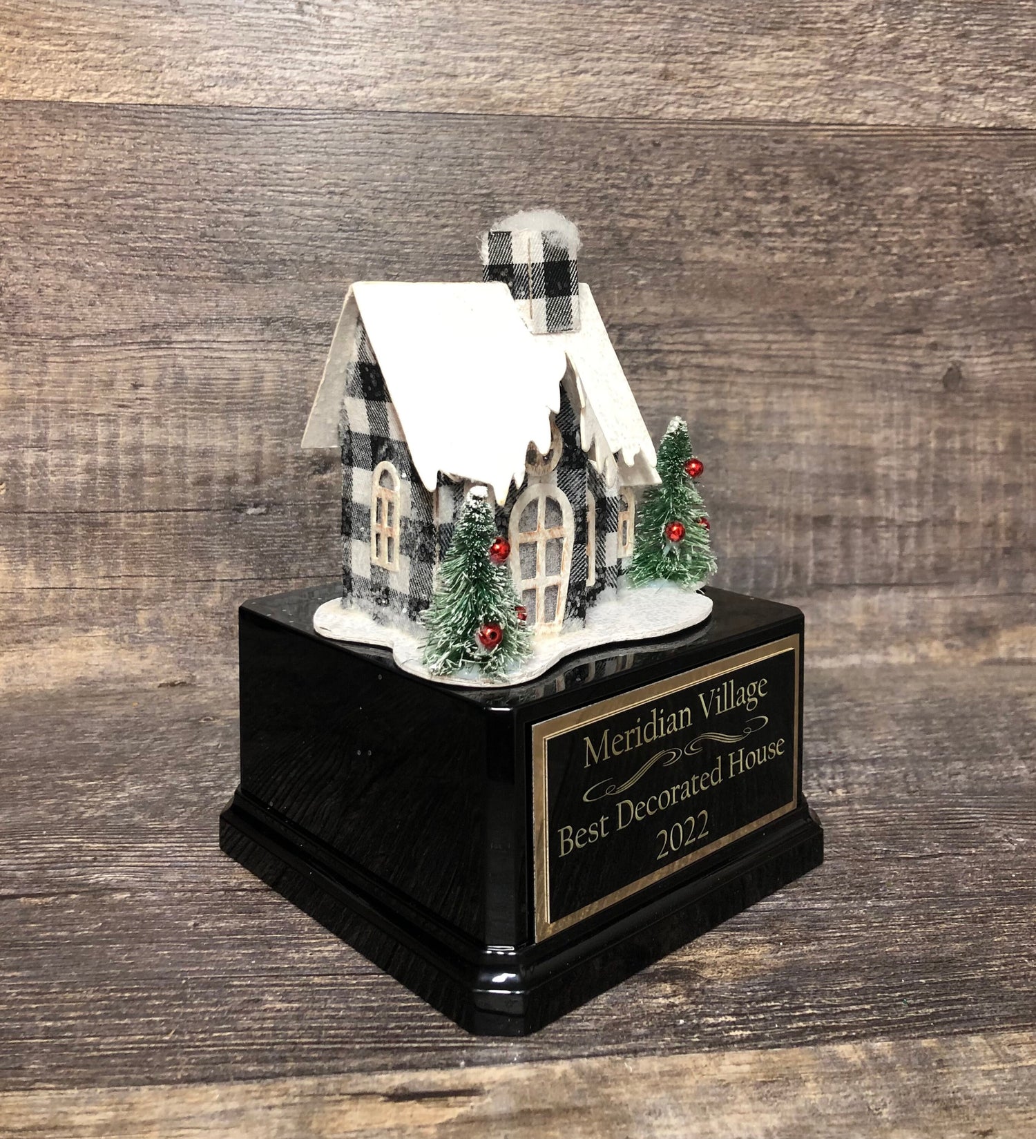 Best Decorated House Trophy Holiday Lights Bottle Brush Trees Neighborhood Christmas Trophy Gingerbread House Cookie Decorating Ugly Sweater
