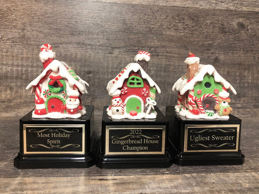 Christmas Trophy Trophies Gingerbread House Trophy Set Of 3 Christmas Cookie Decorating Champion Bake Off Competition Ugly Sweater Trophy