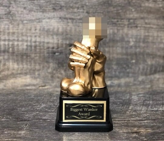 Inappropriate Trophy WANKER Award Funny Penis Loser Last Place Trophy You've Got Balls Adult Humor Gag Gift Golden Testicle Birthday Gift