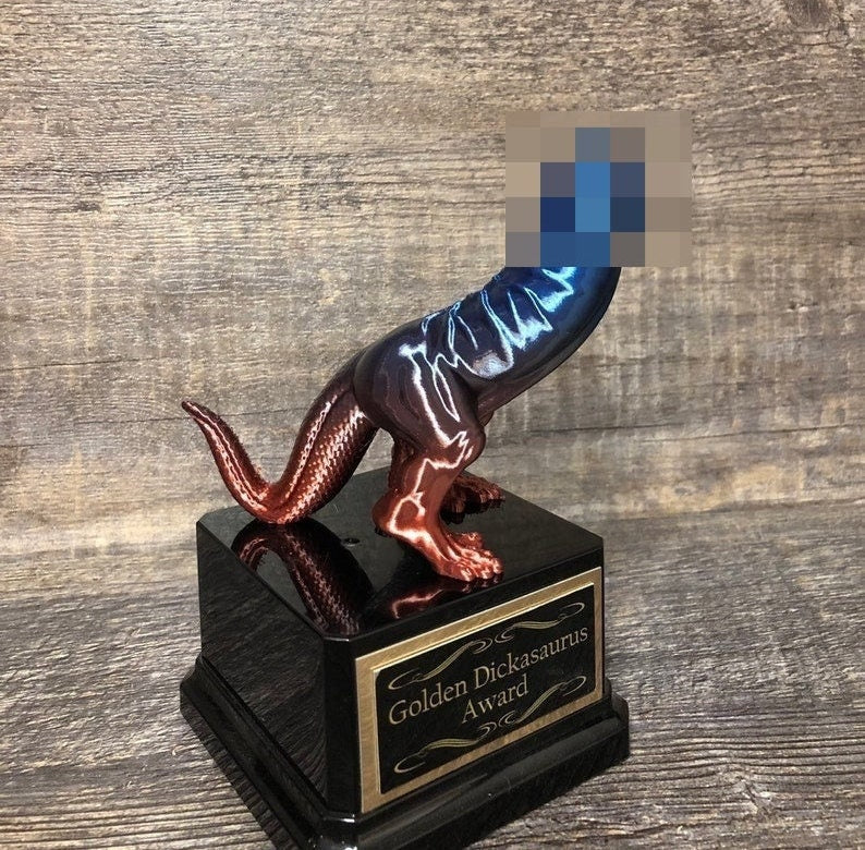 Funny Trophy Dickasaurus Award Funny Gift You're A Dick Fantasy Football League LOSER Trophy Adult Humor Dickhead Penis Funny Dinosaur Award