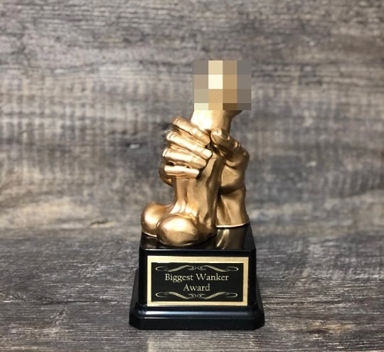 Inappropriate Trophy Penis Trophy WANKER Award Funny Loser Last Place Trophy Adult Humor Gag Gift Golden Testicle Birthday Gift