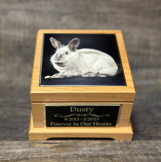 Bunny Urn Rabbit Urn Small Animal Pet Urn Guinea Pig Urn Pet Memorial Keepsake Box Cremation Urn Custom Photo Tile & Engraved Tag To 25lbs