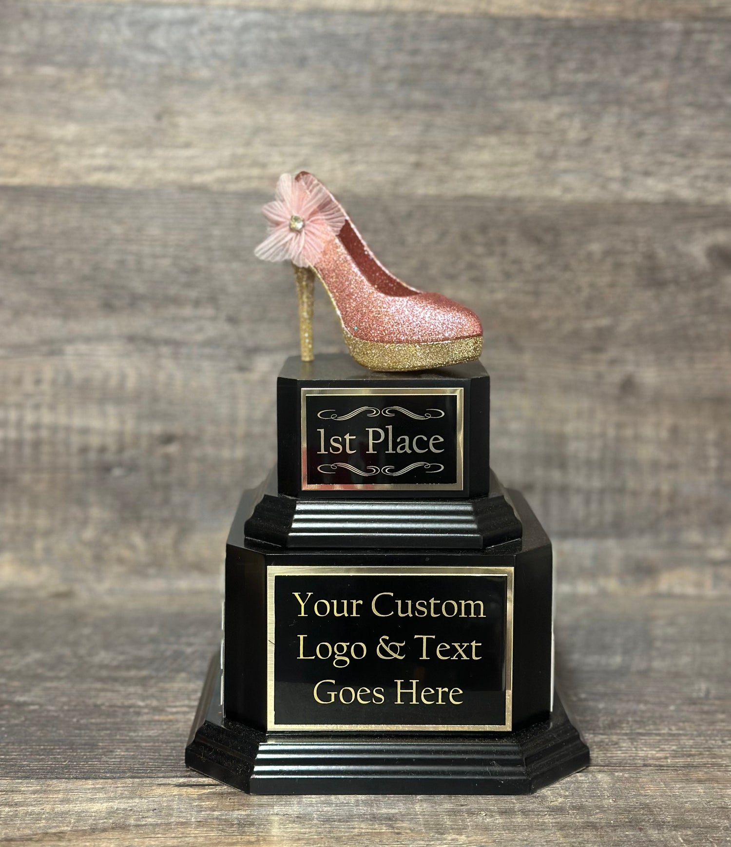 Girls Fantasy Football Perpetual Trophy w/ Pink & Gold Glittered High Heel FFL Award Funny Trophy Award Perpetual Trophy