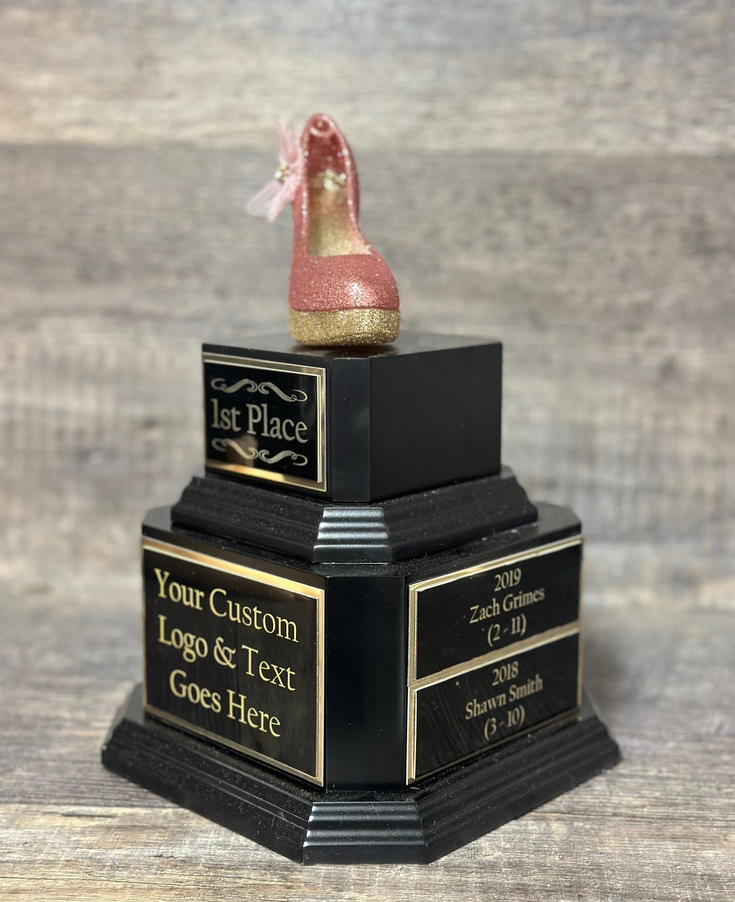 Girls Fantasy Football Perpetual Trophy w/ Pink & Gold Glittered High Heel FFL Award Funny Trophy Award Perpetual Trophy