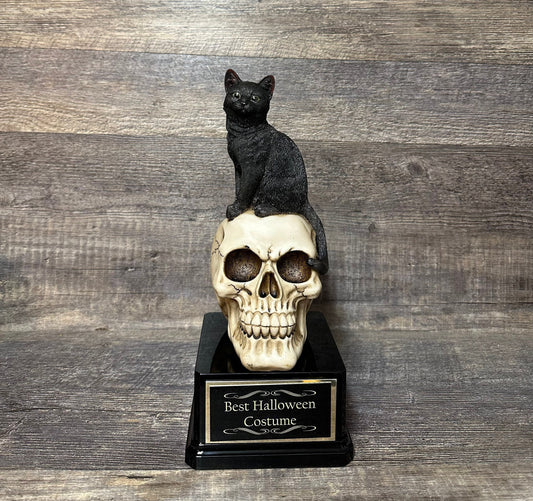 Halloween Trophy Black Cat On A Skull Costume Contest Winner Scariest Costume Pumpkin Carving Halloween Party Decor Dia De Los Muertos