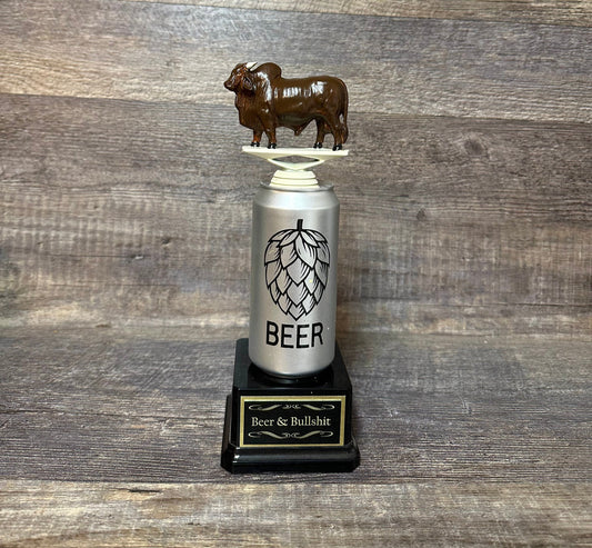 Funny Trophy  Beer & Bullshit Beer Trophy No Bull BS Bullshit Award Beer Full of Bull Gag Gift Beer Drinker Award FFL Loser