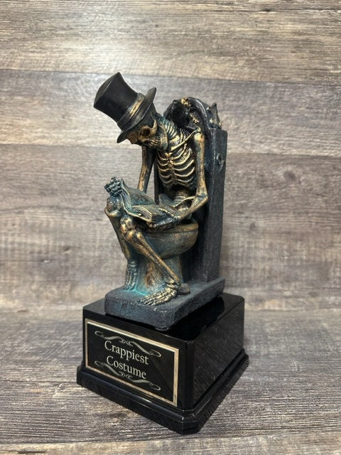 Halloween Trophy Crappiest Costume Skeleton Toilet Worst Costume Perpetual Trophy Contest Loser Dia De Los Muertos Halloween Decor Skull