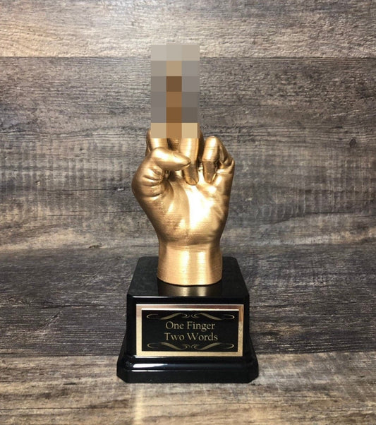 Funny Trophy Middle Finger Gag Gift Adult Humor Friend Birthday Gift Flipping You The Bird F*ck You Trophy One Finger Two Words