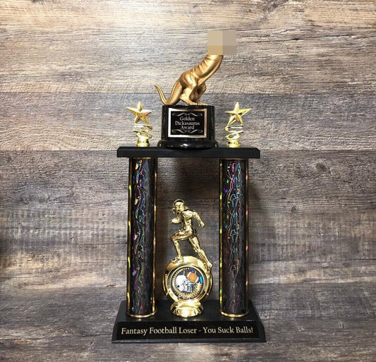 Fantasy Football Golden Dickasaurus Loser Trophy Last Place FFL Sacko Trophy Funny Trophy Adult Humor Gag Gift Testicle Penis