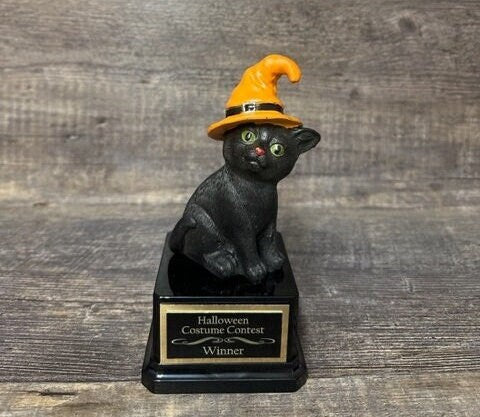 Halloween Trophy Black Cat Scariest Costume Contest Pumpkin Carving Best Costume Black Cat Day of the Dead Dia De Los Muertos Trunk Or Treat