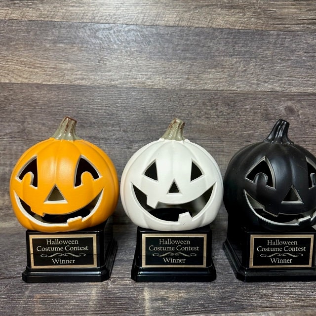 Halloween Trophy Halloween Trophies THREE Trophy Pumpkin Carving Contest Trophy or Best Costume Contest Jack O Lantern Halloween Decor