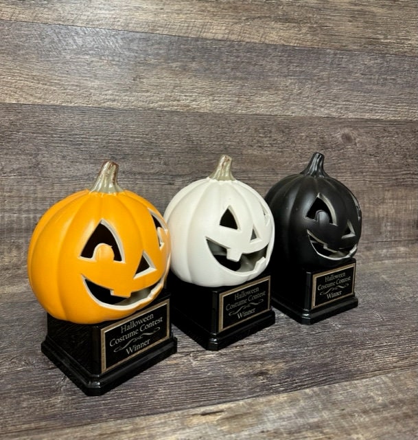 Halloween Trophy Halloween Trophies THREE Trophy Pumpkin Carving Contest Trophy or Best Costume Contest Jack O Lantern Halloween Decor