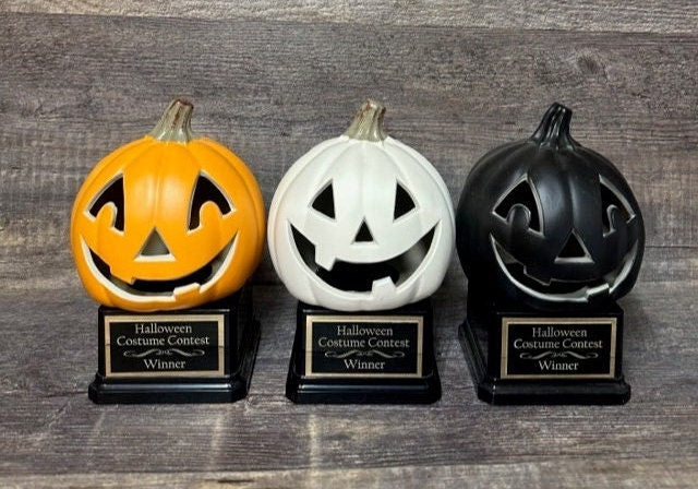 Halloween Trophy Halloween Trophies THREE Trophy Pumpkin Carving Contest Trophy or Best Costume Contest Jack O Lantern Halloween Decor