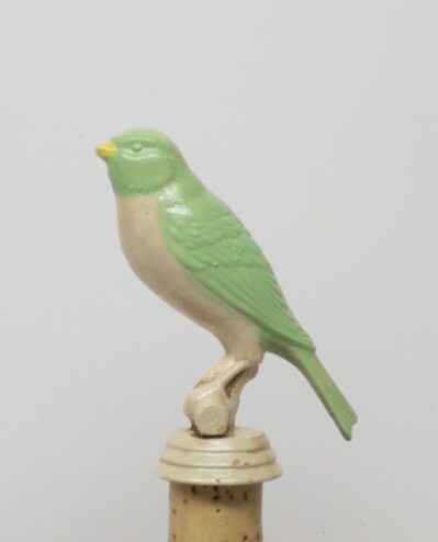 Wine Bottle Stopper Bird Novelty Gift Green White Canary Bird Hand Painted Holiday Host Gift Wine Bottle Cork Stopper Wine Lover Gift