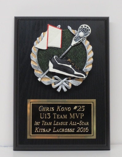 Lacrosse Trophy Sports Award Plaque 6 x 8 Lax Sports Award Winner Custom Engraved Team Participation Award Personalized Free Engraving