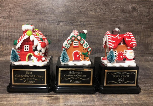 Gingerbread House Trophies Set of 3 Cookie Bake Off Trophy Ugly Sweater Trophy Contest Award Winner Christmas Cookie Decorating Holiday Party